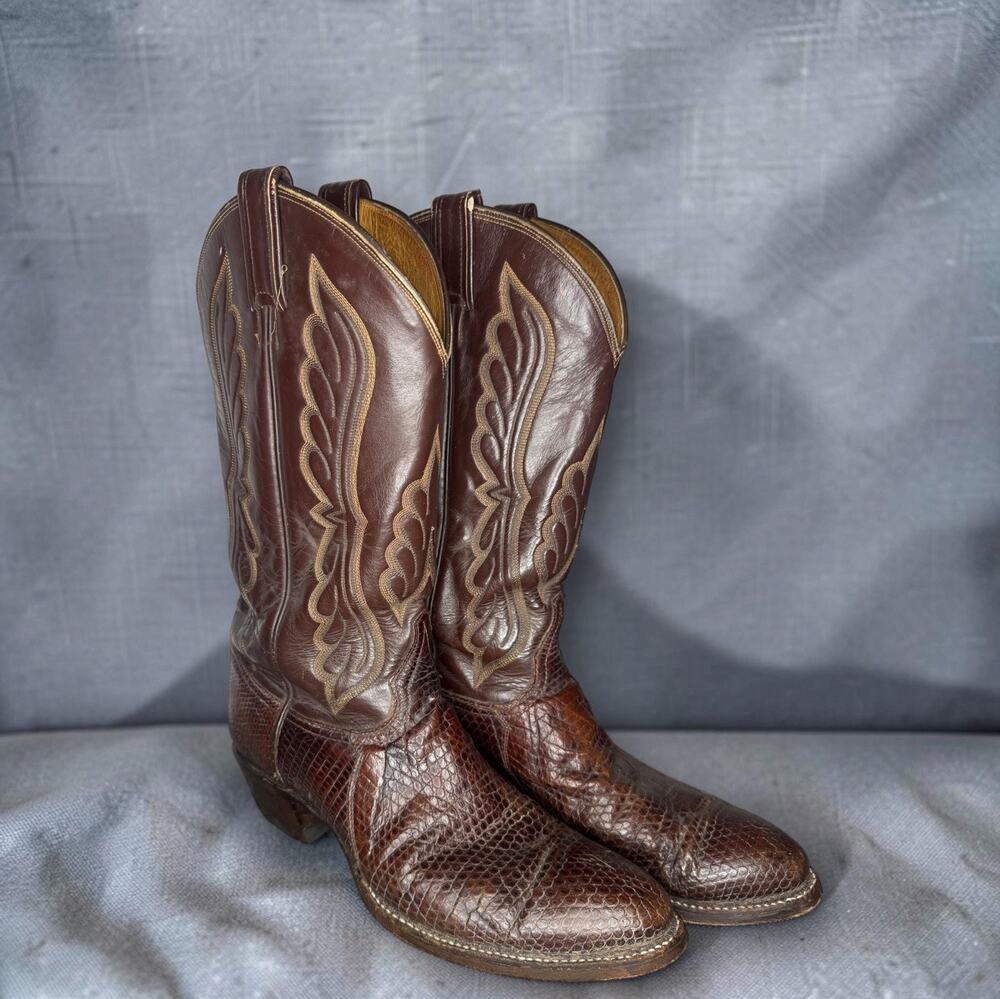 Tony Lama 4604 Brown Python Snake Exotic Cowboy Western Boots Mens Size 9.5 D
